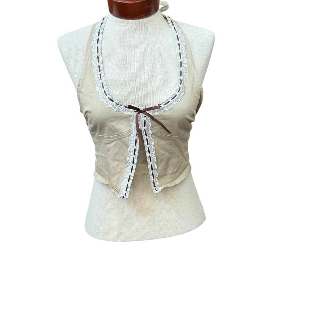 Edikted Split Front Halter Top Vest Size Medium Western Coquette Festival